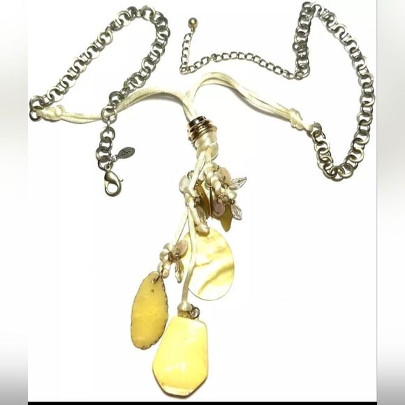CHICO'S Yellow MOP Shell Dangle Tassel Chain 26"-30" Vtg - Picture 1 of 1